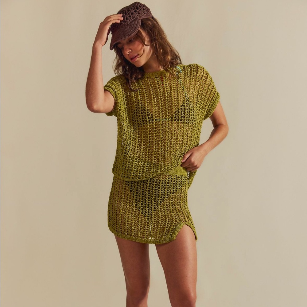 Aria Fauxchet Skirt Set in Moss Stone